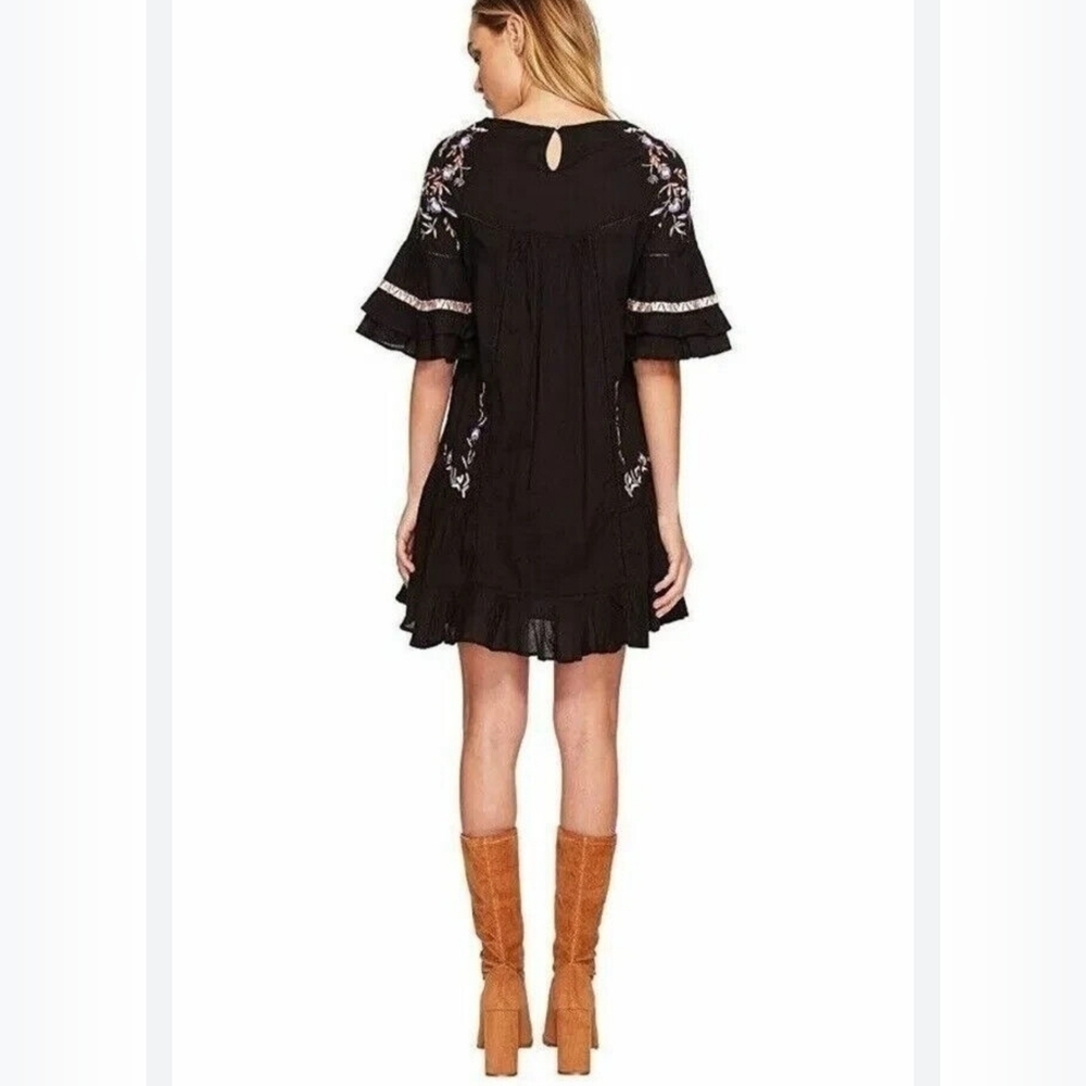 Free People Pavlo Cotton Embroidered Black Flounce Fairycore Dress Sz XS - Picture 3 of 10